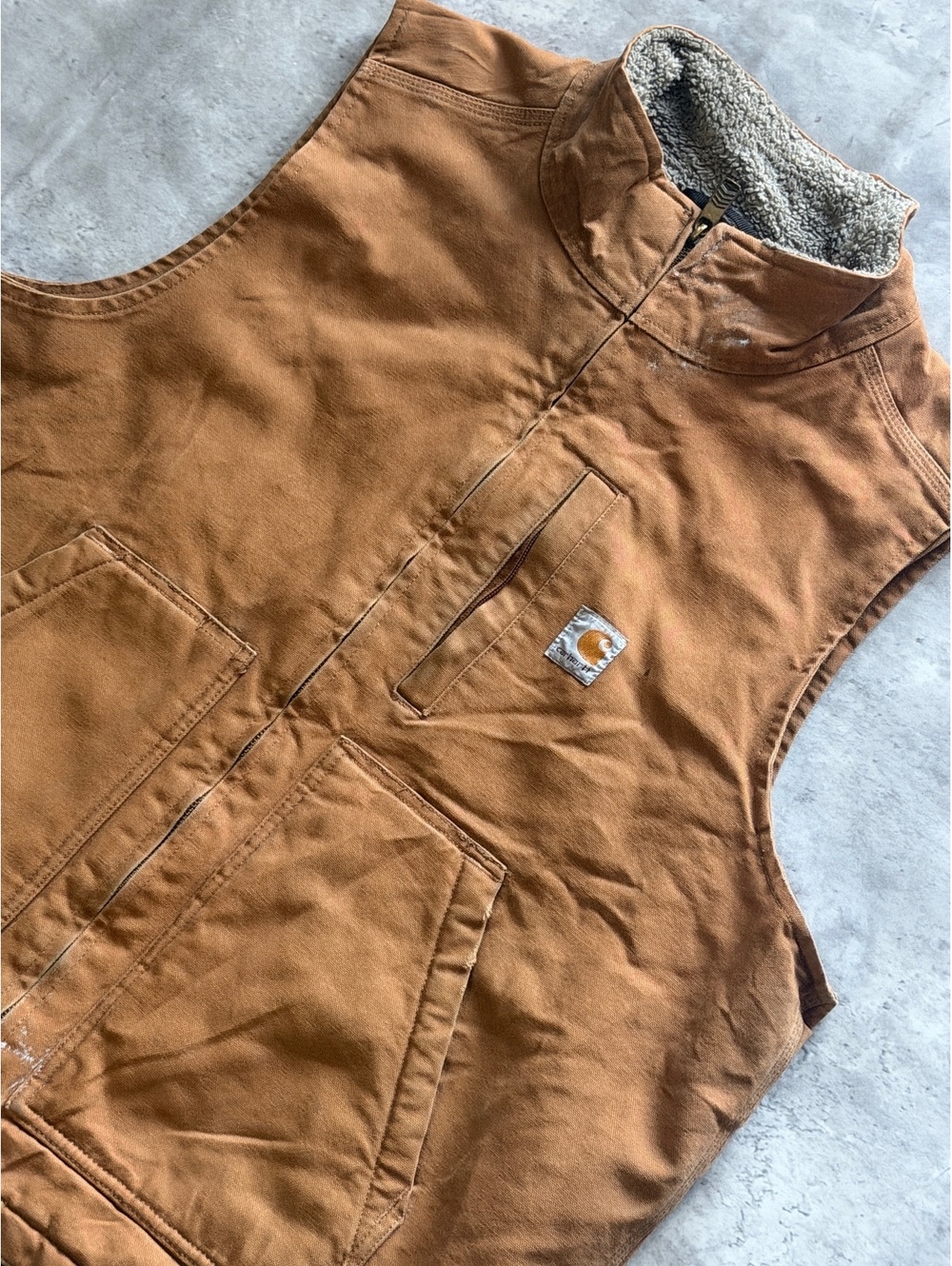 Vintage Carhartt Men's Sherpa-Lined Duck Vest Brown Size XL